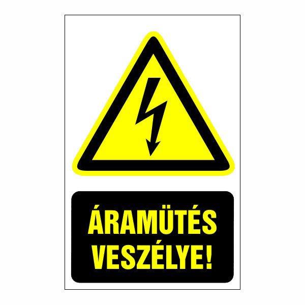 Áramütés Veszélye! – 16x25 cm Öntapadós Vinil Figyelmeztető Felirat