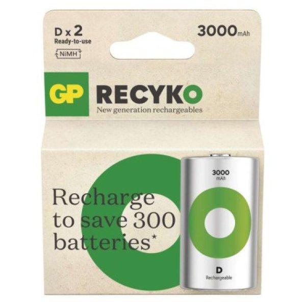 GP ReCyko NiMH újratölthető elem HR20 (D) 3000mAh 2db. 1000+ töltési ciklus