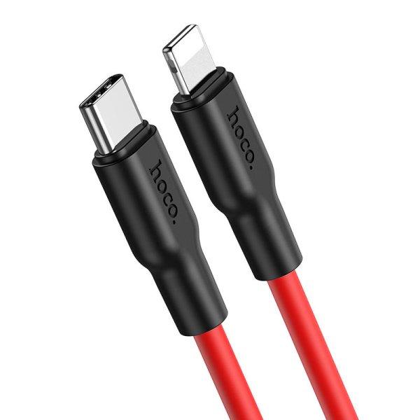 Hoco. X21 Plus Szilikon Gyorstöltő Adatkábel USB C - Lighting típusú
csatlakozóval Piros-fekete