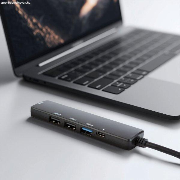 Delight Multifunkciós USB Hub - HDMI + Type-C 3.0 - 3xUSB-A, 1xType-C - 5 Gbps,
100 W - fekete (55064)