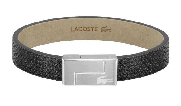 Lacoste Fekete bőr karkötő Monogram Leather 2040185 17,5 cm