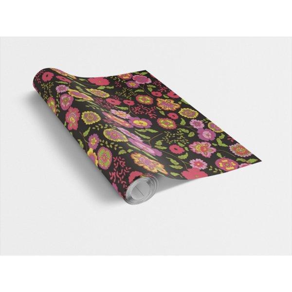 FLEUR BLACK / fekete színes virágos 45cm x 15m öntapadós tapéta