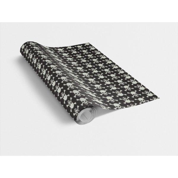 SKULLS WHITE / fekete fehér koponyák  45cm x 15m öntapadós tapéta