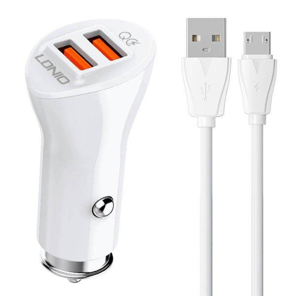 LDNIO C511Q 2USB Autós töltő + MicroUSB kábel