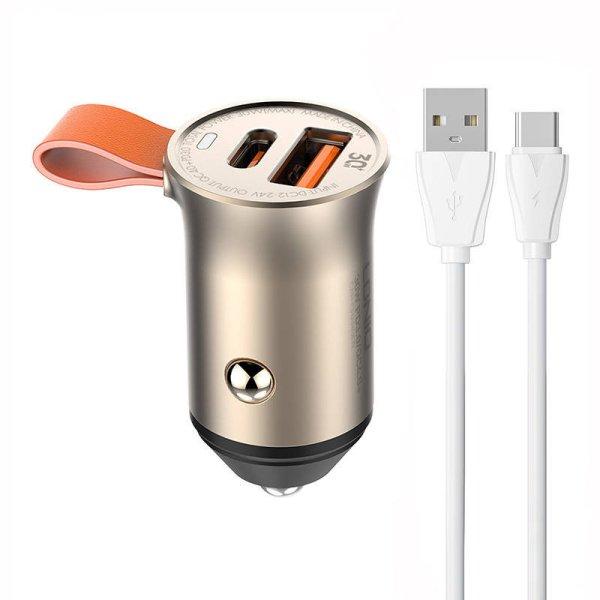 LDNIO C509Q USB, USB-C 30W Autós töltő + USB-C kábel Kábel