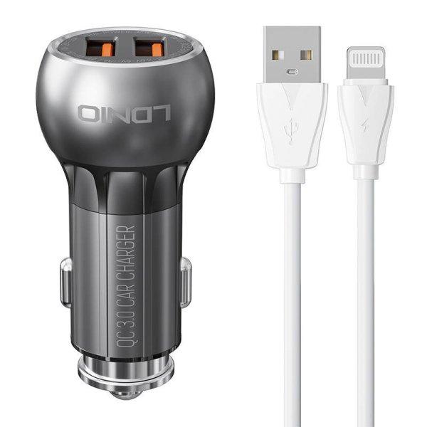 LDNIO C503Q 2USB autós töltő + Lightning kábel