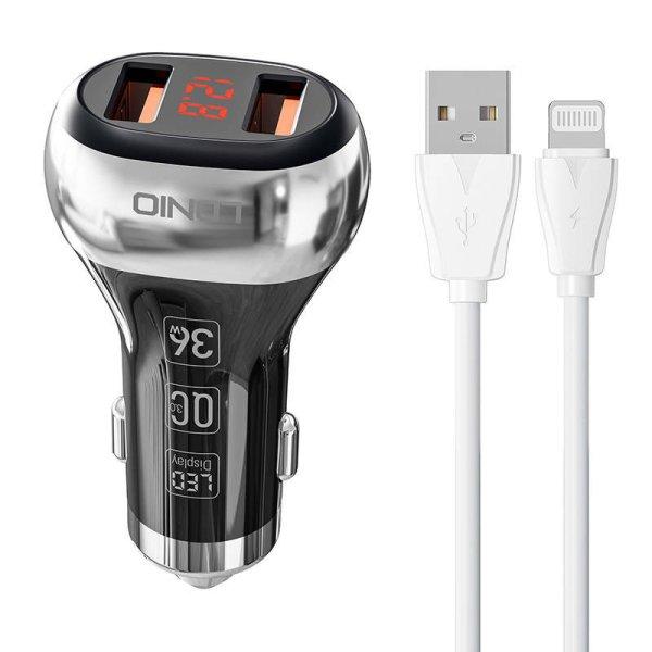 LDNIO C2 2USB Autós töltő + villámkábel Lightning Cable