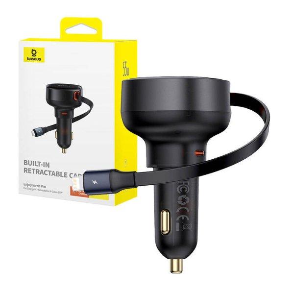 Baseus Enjoyment Pro autós töltő Lightning kábellel + USB-C, 55 W (fekete)