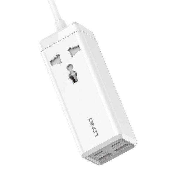 Elosztó 1 AC konnektorral, 2x USB, 2x USB-C LDNIO SC1418, 2500 W (fehér)