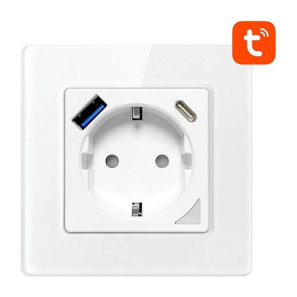 Intelligens WiFi fali aljzat Avatto N-WOT10-USB-W TUYA USB USB-C (fehér)