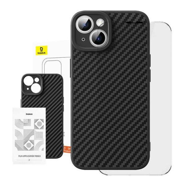 Case Baseus szintetikus szál iPhone 15 Plus + edzett üveg