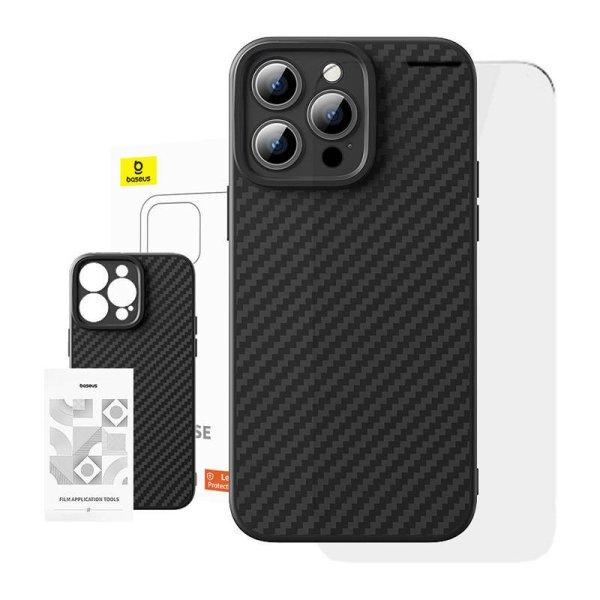 Case Baseus szintetikus szál iPhone 15 Pro + edzett üveg