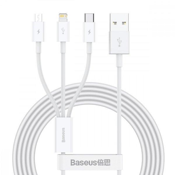 Baseus Superior Series 3 az 1-ben USB-kábel, USB-mikro-USB / USB-C / Lightning,
3,5 A, 1,2 m (fehér)