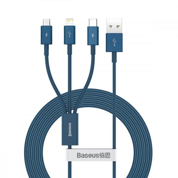 Baseus Superior Series 3 az 1-ben USB-kábel, USB-Micro USB / USB-C / Lightning,
3,5 A, 1,2 m (kék)