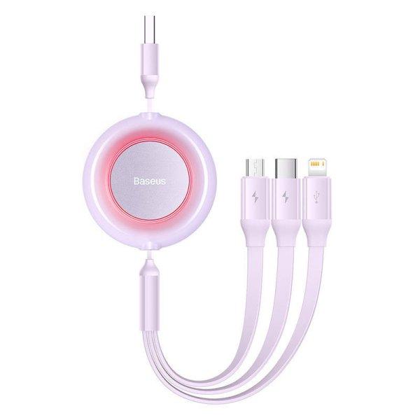 Baseus Bright Mirror 2, 3 az 1-ben Mikro USB / Lightning / USB-C kábel, 3.5 A,
1.1 m (lila)