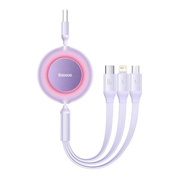 Baseus Bright Mirror 3, 3 az 1-ben Mikro USB / Lightning / USB-C kábel, 66W /
2A, 1.1 m (lila)