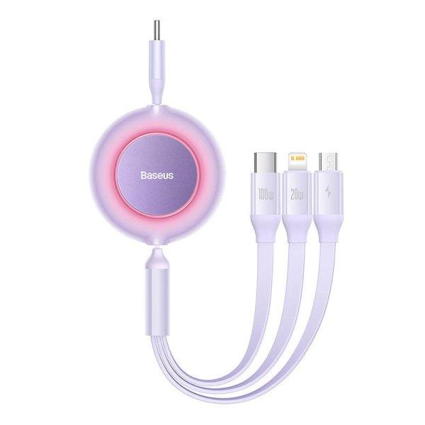 Baseus Bright Mirror 4, 3 az 1-ben Mikro USB / Lightning / USB-C kábel, 100W,
3.5A, 1.1 m (lila)