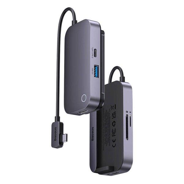 Baseus PadJoy 6 az 1-ben HUB USB-C - USB 3.0 + HDMI + USB-C PD + jack 3.5mm +
SD/TF (szürke)