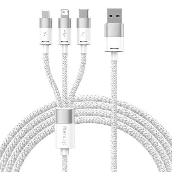 Baseus StarSpeed 3 az 1-ben töltőkábel USB - USB-C + Micro + Lightning 3,5A,
1.2m (fehér)