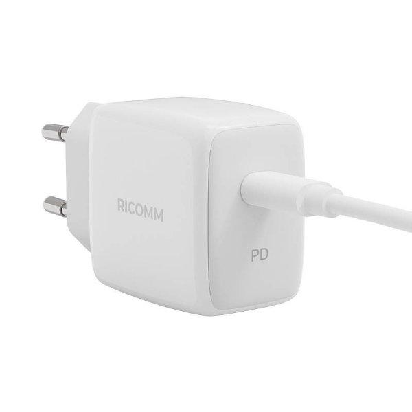 Fali töltő 25 W PD Ricomm RC251 EU, 1xUSB-C + 2,1 m USB-C kábel