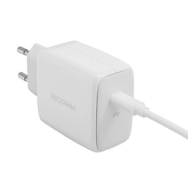 Fali töltő 45 W GaN Ricomm RC451 EU, 1xUSB-C + 2,1 m USB-C kábel