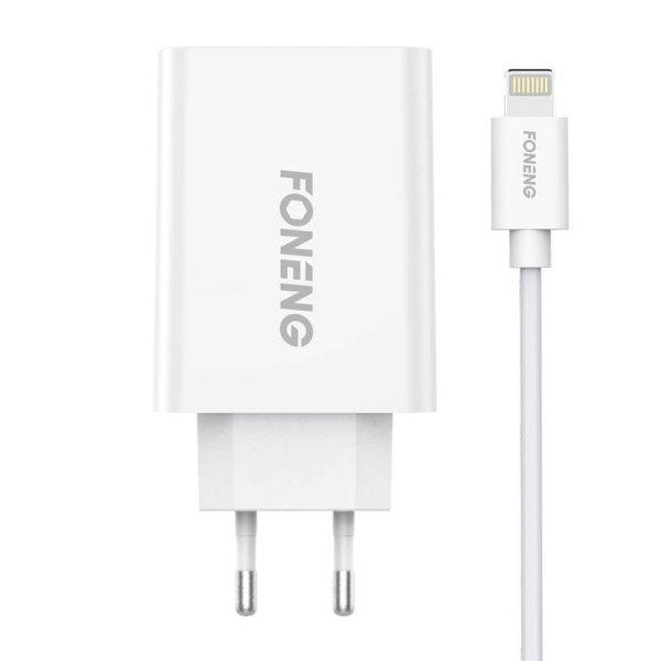 Gyorstöltő Foneng 1x USB EU43 + USB Lightning kábel