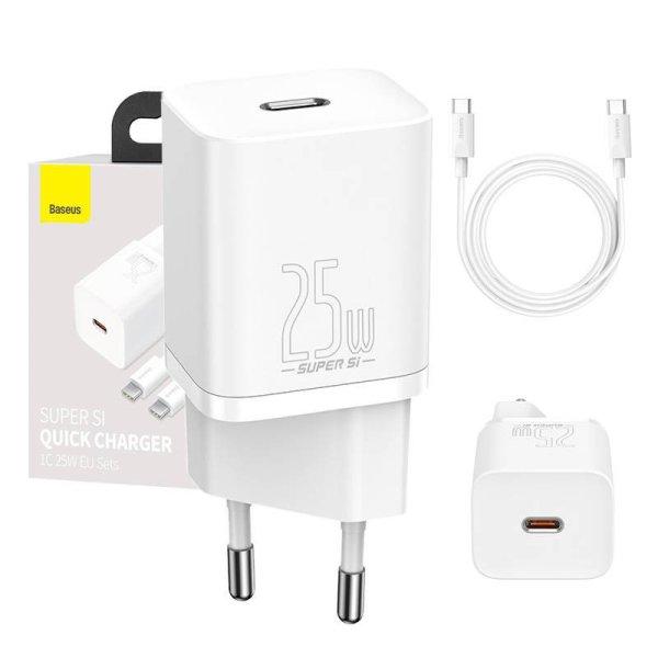 Baseus Super Si gyorstöltő 1C 25W adapter USB-C-USB-C 1 m-es kábellel
(fehér)