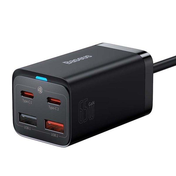 Baseus gyorstöltő GaN3 Pro, 2x USB-C, 2x USB, 65W (fekete)