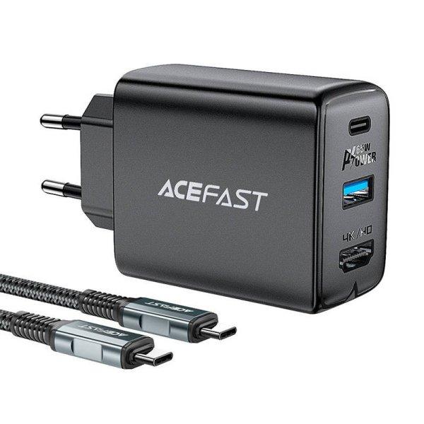 Acefast A17 65 W GaN Okos Hub hálózati töltő (fekete)