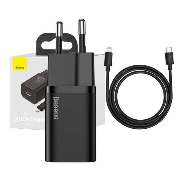 Baseus Super Si gyorstöltő 1C 20W adapter1 m-es USB-C-Lightning kábellel
(fekete)