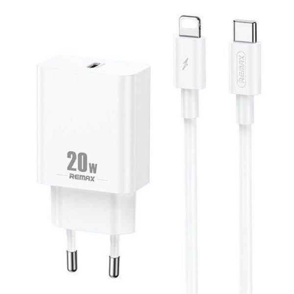 Remax hálózati töltő, RP-U5, USB-C, 20W (fehér) + Lightning kábel