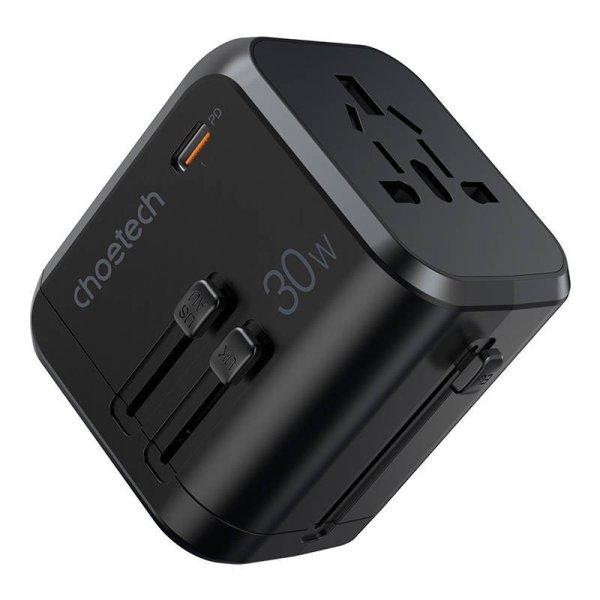 Choetech PD5008 utazási táptöltő, 3xUSB-A, 1xUSB-C, GaN, 30W (fekete)