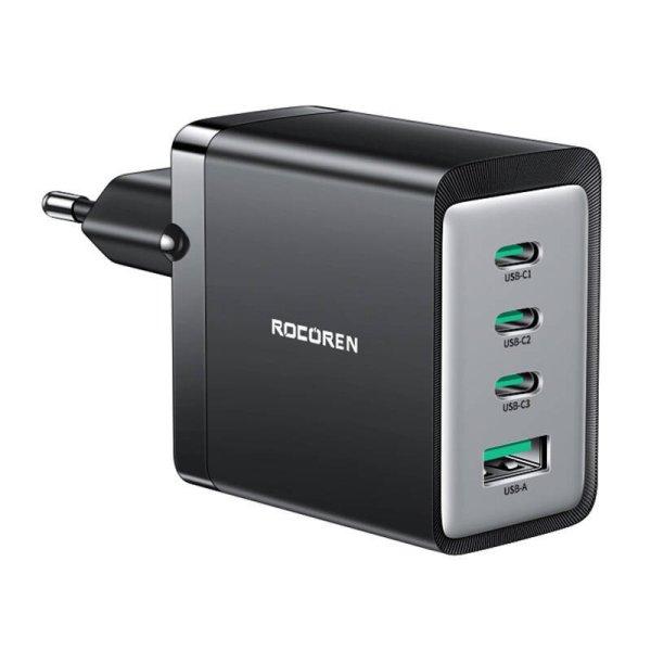 GaN Rocoren fali töltő 3x USB-C, 1x USB, 67W (fekete)