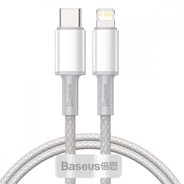 USB-C kábel Lightning Baseushoz, nagy sűrűségű fonott, 20 W, 5 A, PD, 1 m
(fehér)