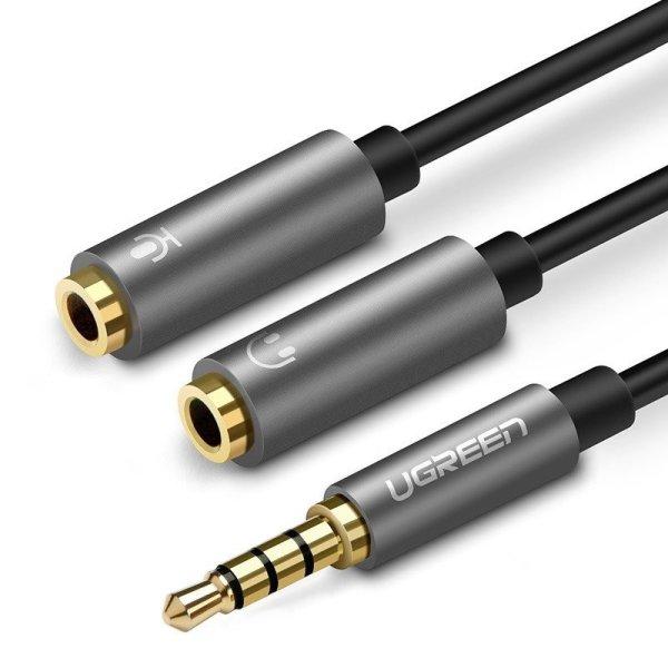 AUX UGREEN audio elosztó 3,5 mm-es mini jack kábel (dugasz) fejhallgatóhoz +
mikrofonhoz (ajka), 20 cm