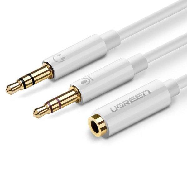 UGREEN AV140 AUX audio splitter fejhallgató + mikrofon 3,5 mm-es mini jack
kábelhez, 28 cm (fehér)