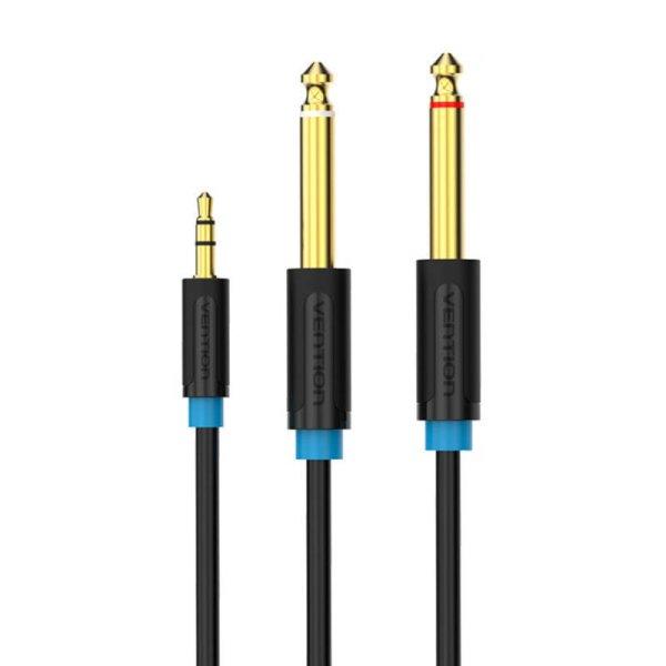 TRS 3,5 mm-es dugasz és 2x 6,35 mm-es apa audiokábel Szellőztetés BACBF 1 m
(fekete).