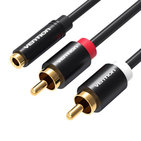 3,5 mm-es aljzat 2x RCA dugó audiokábel 1 m-es szellőzővel VAB-R01-B100
fekete