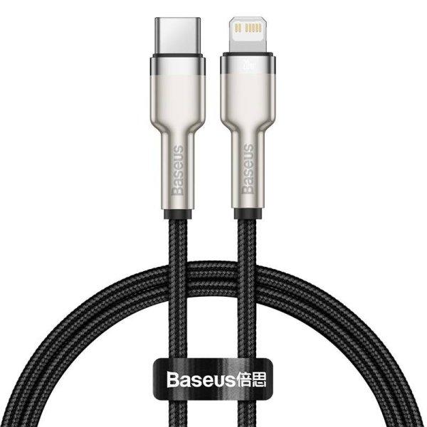 USB-C kábel a Lightning Baseus Cafule-hez, PD, 20 W, 0,25 m (fekete)