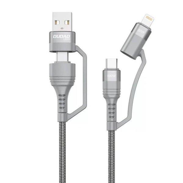 Dudao L20xs 4 az 1-ben USB-C / Lightning / USB-A 2.4A, 1 m (szürke) USB-kábel.