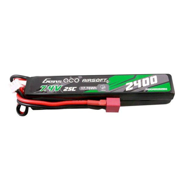 Gens ace 25C 2400mAh 2S2P 7.4V Saddle Airsoft Gun Lipo Akkumulátor val Mini
Deans(T) Plug