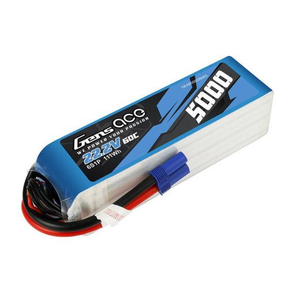 Gens ace 5000mAh 22.2V 60C 6S1P Lipo Akkumulátor Pack val EC5 Plug connector