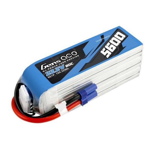 Gens ace 5600mAh 80C 22.2V 6S1P Lipo Akkumulátor Pack val EC5 plug