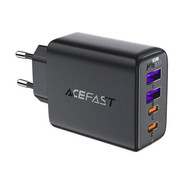 Acefast A61 GaN Fali töltő 2xUSB-A, 2xUSB-C PD45W EU (fekete)