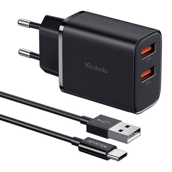 Mcdodo CH-5072 USB-A*2, 12W power töltő + USB-A to USB-C cable (black)