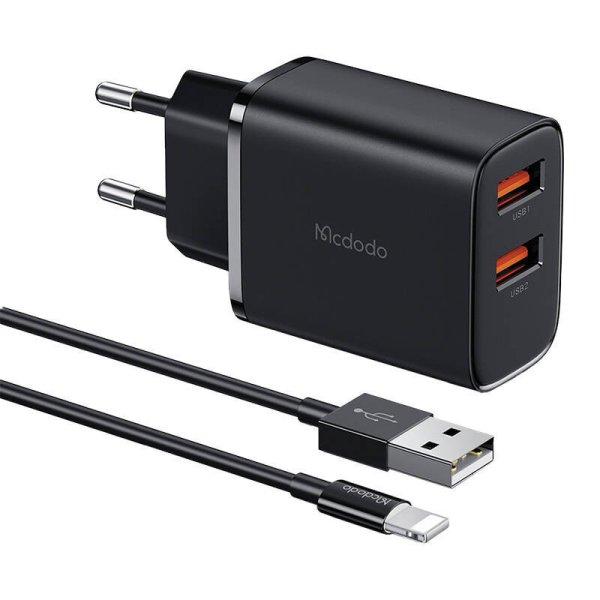 Mcdodo CH-5071 USB-A*2, 12W network töltő + USB-A to lightning cable (black)