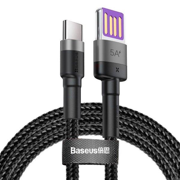 USB-USB-C kábel Baseus Cafule Huawei SuperCharge, QC 3.0, 5A 1m
(fekete-szürke)