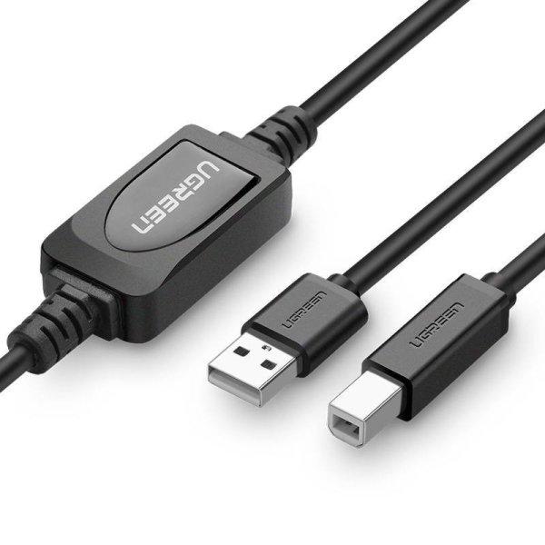 UGREEN US122 aktív USB 2.0 AB nyomtatókábel, 10 m (fekete)