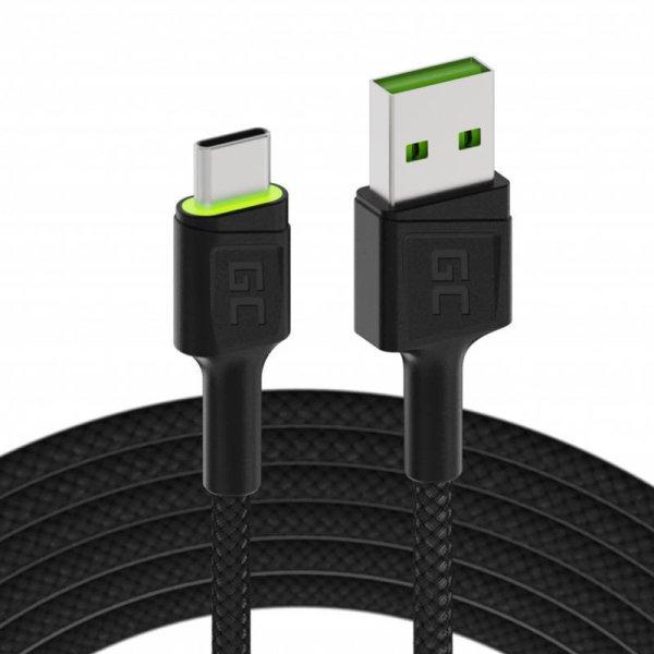 kábel USB - USB-C Zöld Cell GC Ray, 120cm, green LED, val Ultra Charge, QC 3.0