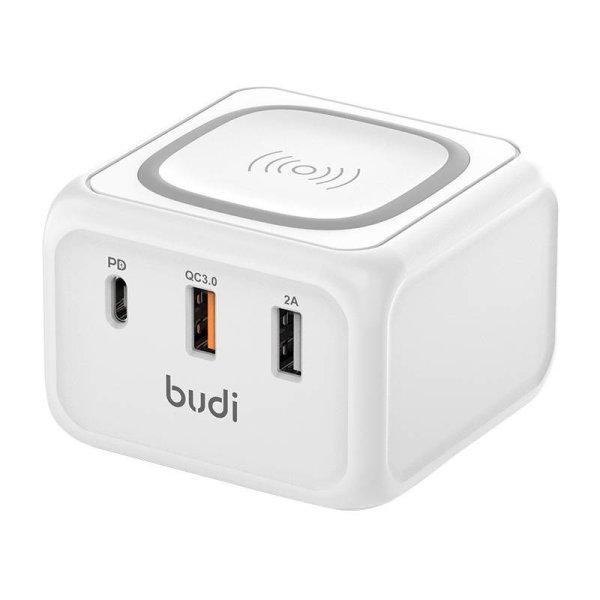 Inductive töltő 10W Budi 317TE, 2x USB + USB-C, 18W (white)